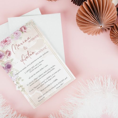 Greeting card mockup  with paper ball garlands on an aerial view